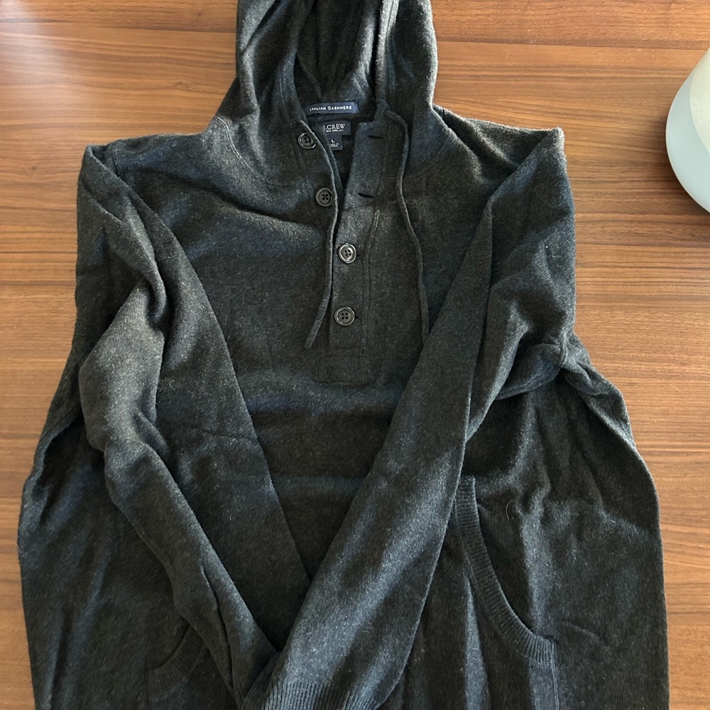 J. Crew Dark Gray Men's Hoodie Sweater, Italian Cashmere